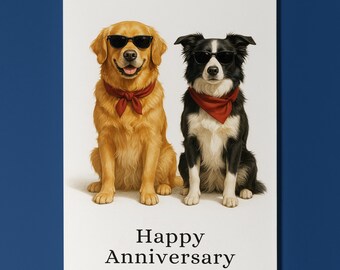 Dog Breeds Collection -Golden Retriever & Border Collie Anniversary Card - Funny Animal - Premium Greeting Card Envelope - Personalised card
