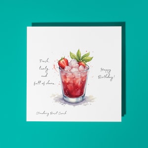 Handmade Strawberry Basil Smash - coquetel - Fresco, animado e cheio de charme! - Cartão de Feliz Aniversário Cartão de Saudação Premium e Envelope
