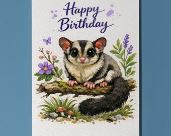 Animal Hugs Series Sugar Glider: Night Spirit Greeting Happy Birthday Card  Premium Greeting Card Envelope Personalised wildlife art forest