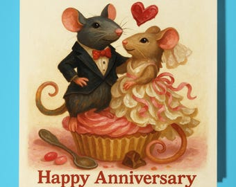 Rats Collection - Dancing rats - Happy Anniversary Card - Funny Animal - Premium Greeting Card and Envelope - Personalised card - Couple