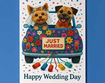Dog Breeds Collection - Yorkshire Border Terrier Happy Wedding Day Card - Funny Animal - Premium Greeting Card Envelope - Personalised card