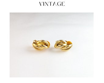 Golden Whispers: Braided Curl Vintage Jewellery Clip-On Earrings