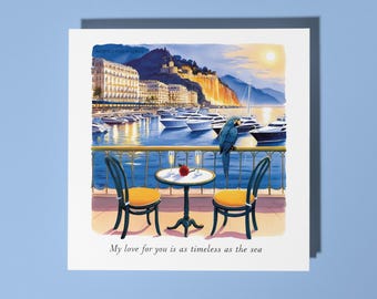 Handmade Monaco Monte Carlo harbor at sunset - My love for you is as timeless as the sea Love Card Premium Greeting Card With Envelope