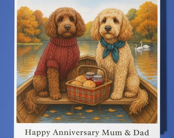 Two Cockapoos - Happy Anniversary Mum & Dad  Card  Funny Animal - Premium Greeting Card Envelope - Personalised Dog card - Mother Father
