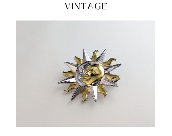 Celestial Harmony: Vintage AK Jewellery Moon & Sun Brooch