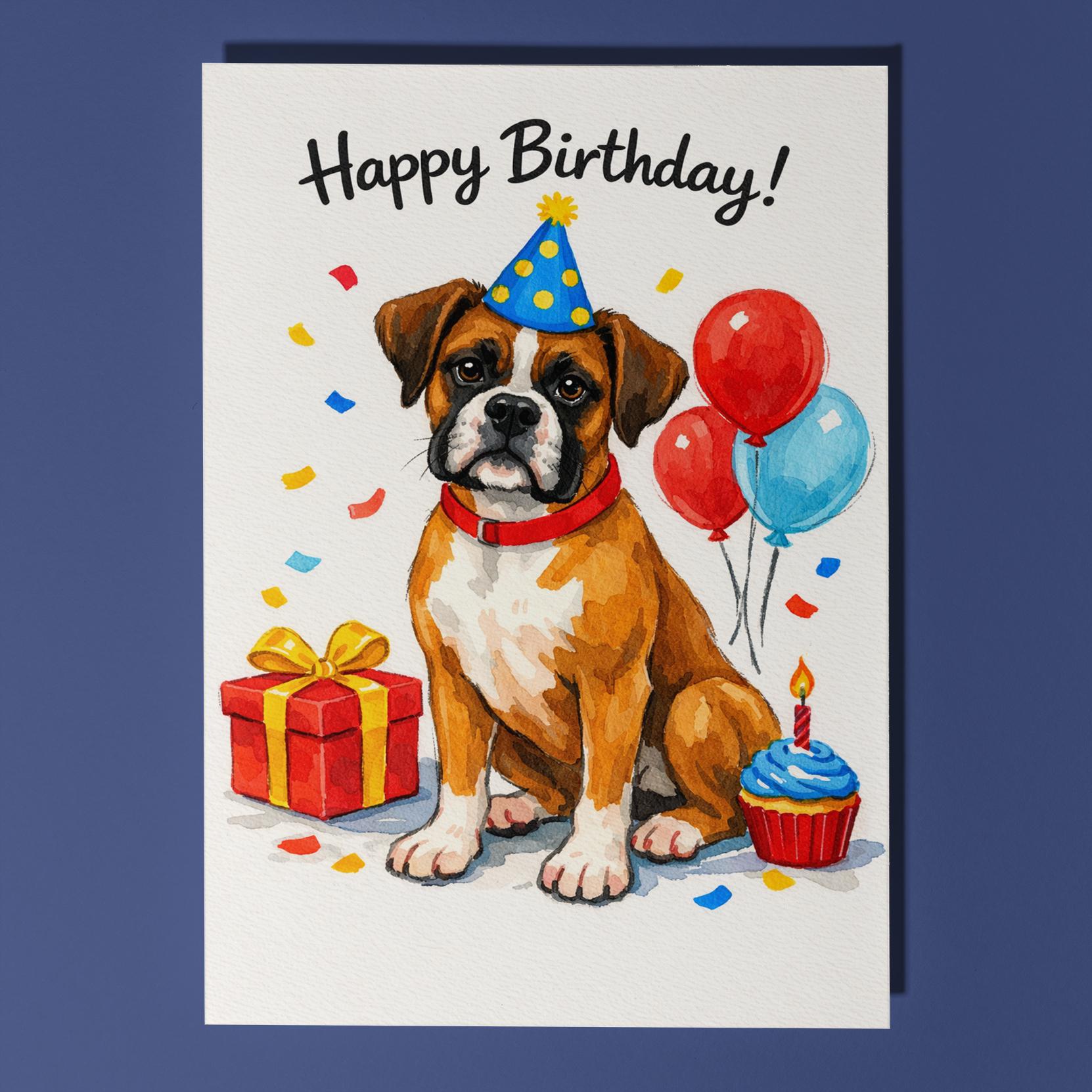 Boxer Dog Happy Birthday Card - Funny Animal - Premium Greeting Card ...