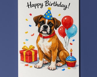 Boxer Dog Happy Birthday Card - Funny Animal - Premium Greeting Card and Envelope Personalised card - Dog Breeds - Friends Family members