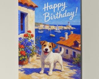 Jack Russell Terrier Personalised Birthday Card, Coastal Dog Birthday Card