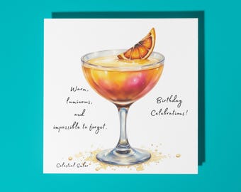 Handmade  Celestial Ember cocktail -  Warm, luminous, and impossible to forget - Happy Birthday Card Premium Greeting Card & Envelope