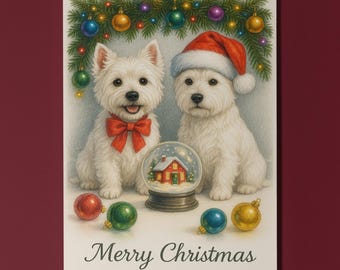 West Highland Terriers Dogs - Cozy Nose & Snow Globe - Merry Christmas Card - Funny Dog Breeds - Premium Greeting Card Envelope Personalised