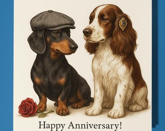 Dachshund English Springer Spaniel - Happy Anniversary Card  Funny Animal - Premium Greeting Card & Envelope - Personalised card - Husband