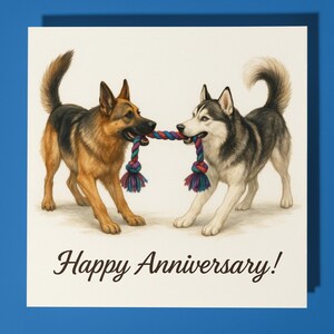 Cães Husky e Pastor Alemão - Cartão de Feliz Aniversário Animal Engraçado - Cartão de Saudações Premium e Envelope - Cartão de Cachorro Personalizado - Marido