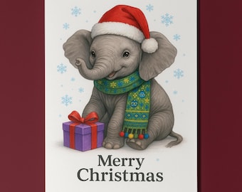 Fluffy Crew - Santa’s Little Elephant Merry Christmas Card - Funny animals -  Premium Greeting Card Envelope Personalised - Friends Family
