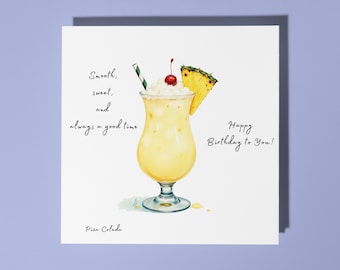 Handmade Piña Colada cocktail - Smooth, sweet, and always a good time - Happy Birthday Card Animal Lovers Premium Greeting Card & Envelope