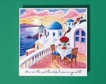 Handmade Santorini at sunset - You are the most beautiful view in my world Love Card Premium Greeting Card With Envelope
