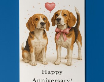 Dog Breeds Collection - Beagle dogs - Anniversary Card - Funny Animal - Premium Greeting Card & Envelope - Personalised card - Couple