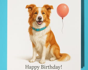 Dog Breeds Collection - Ginger Border Collie Happy Birthday Card - Funny Animal - Premium Greeting Card & Envelope - Personalised Dog card