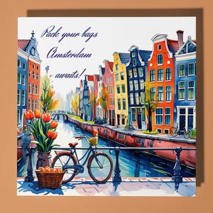 Biglietto d'auguri con canale di Amsterdam - Biglietto personalizzato - Biglietto a sorpresa - Biglietto d'auguri premium e busta - amico fidanzata fidanzato moglie marito