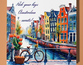 Amsterdam canal Card - Personalised card - surprise Card - Premium Greeting Card and Envelope - friend girlfriend boyfriend wife husband