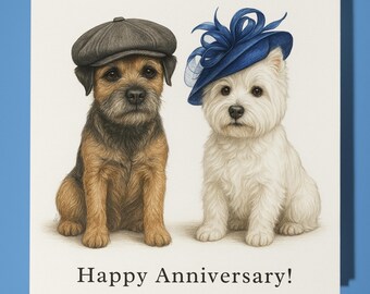 West Highland Terrier Border Terrier - Happy Anniversary Card  Funny Animal - Premium Greeting Card & Envelope - Personalised card - Husband