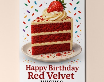 Dessert First! Collection - Red Velvet Wishes - Happy Birthday Card Premium Greeting Card and Envelope - Personalised card - Friends Family