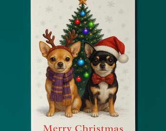 Chihuahua Dogs - Merry Christmas Card - Funny Animal - Dog Breeds Premium Greeting Card Envelope - Personalised card - Friend Family Members