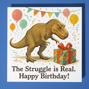 Dinossauro T-Rex - Cartão de aniversário - Cartão personalizado - Cartão de animal engraçado - Cartão de felicitações premium e envelope Filho Irmã Amigo