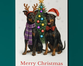 Manchester Terrier Dogs - Merry Christmas Card - Funny Animal - Dog Breeds - Premium Greeting Card & Envelope - Personalised card - Family