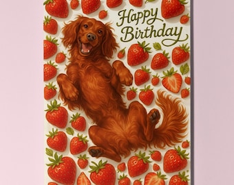 Sweet Strawberry Irish Setter Dog - Fruity Friends Collection Happy Birthday Card Funny Animals Premium Greeting Card Envelope Personalised