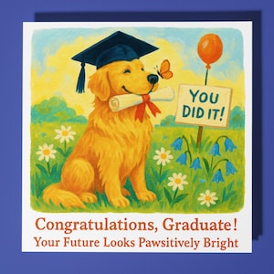 Golden retriever - Félicitations - Carte de remise des diplômes - Animal drôle - Enveloppe pour carte de voeux premium - Carte personnalisée - Frère et fille