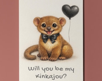 Animal Hugs Collection Kinkajou Will you be my Kinkajou? Card - Premium Greeting Card Envelope Personalised funny card Boyfriend Girlfriend