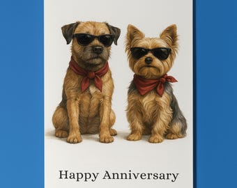 Dog Breeds Collection -  Border and Yorkshire Terrier - Anniversary Card - Funny Animal - Premium Greeting Card Envelope - Personalised card