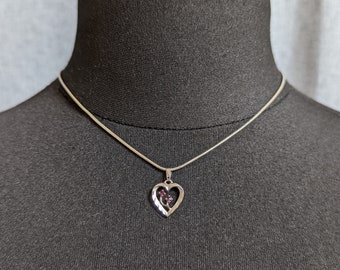 Lovely Vintage Jewellery Sterling Silver 925 Amethyst Heart  Pendant Necklace