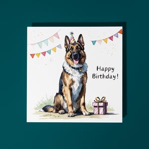 Race de berger allemand mignonne faite main avec gâteau Carte de joyeux anniversaire Carte d'animal drôle Carte de voeux et enveloppe premium pour amoureux des animaux