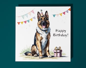 Handmade Cute German Shepherd breed With Cake Happy Birthday Card Funny Animal Card Animal Lovers Premium Greeting Card and Envelope