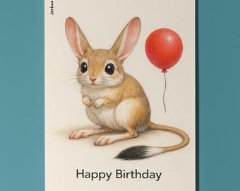 Animal Hugs Collection Jerboa: Jump for joy Happy Birthday Card Premium Greeting Card and Envelope Personalised Friends Family members