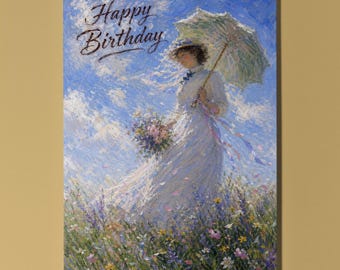 Monet Inspired Personalised Birthday Card, Lady With Parasol Impressionist Art Gift