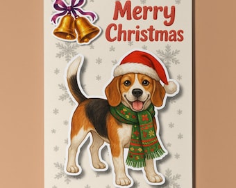Beagle - Dog Breeds - Pop Pets 3D Collection Merry Christmas Card - Funny Animal - Premium Quality Greeting Card Envelope Personalised card