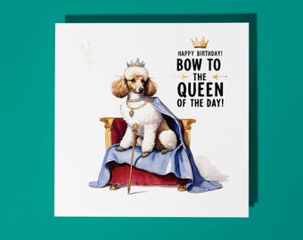 Handmade Royal Dog Bow to the Queen of the Day Happy Birthday Card Funny Animal Card Animal Lovers Premium Greeting Card With White Envelope