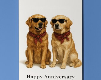 Dog Breeds Collection - Golden Retrievers Dogs - Happy Anniversary Card - Funny Animal - Premium Greeting Card Envelope - Personalised card