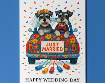 Dog Breeds Collection - Miniature Schnauzer Dogs Happy Wedding Day Card - Funny Animal - Premium Greeting Card Envelope - Personalised card