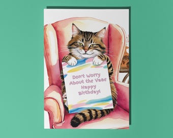 Handmade Funny cat broke a vase. Don't Worry About the Vase Happy Birthday Card Funny animals Card Premium Greeting Card Envelope