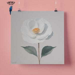 Elegante fiore bianco elegante, stampa artistica da parete con rose, regalo perfetto per gli amanti degli animali, 295 mm x 295 mm, carta opaca 300 g/m², senza cornice