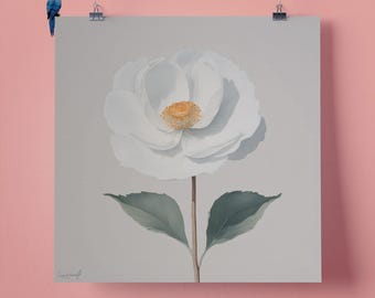 Elegant Elegant White Flower, Rose  Wall Art Print, Perfect Gift for Pet Lovers, 295mm x 295mm, 300GSM Matte Paper, Unframed