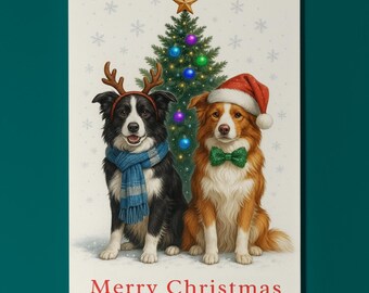 Border Collie Dogs - Merry Christmas Card - Funny Animal - Dog Breeds  Premium Greeting Card and Envelope - Personalised card - Friends