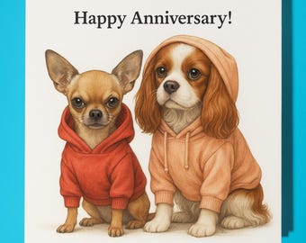 Chihuahua and Cavalier King Charles Spaniel - Happy Anniversary Card  Funny Animal - Premium Greeting Card Envelope - Personalised Dog card