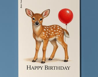 Animal Hugs Series Deer fawn: Fawn-tastic day ahead Happy Birthday Card Premium Greeting Card  and Envelope Personalised Friends Family