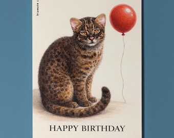 Wild Cats Party Iriomote Cat: Rare Treasure Happy Birthday Card Premium quality Greeting Card  Envelope Personalised Friends Family members