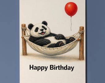Animal Hugs Collection Panda-relax Mode Happy Birthday Card  Premium Greeting Card and Envelope Personalised Friends Family members Son