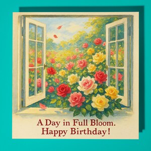 A Day in Full Bloom - Alles Gute zum Geburtstag Karte - Premium Grußkarte & Umschlag - Familie Freund Schwester Freundin Mama